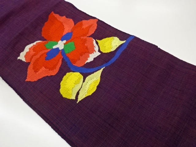 JAPANESE NAGOYA OBI / TSUMUGI / WOVEN ABSTRACT FLOWER